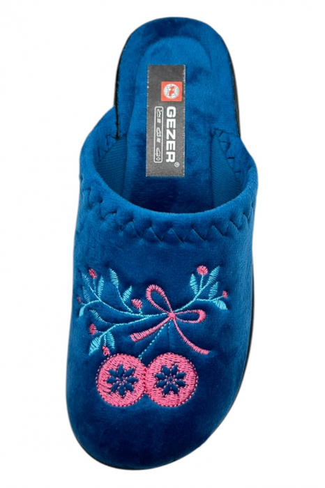 Papuci de casa pentru dama, albastru cu imprimeu floral, marime 36, 22.5 centimetri, comozi si caldurosi [6]