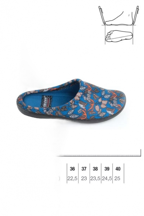 Papuci de casa pentru dama, albastru cu imprimeu floral, marime 37, 23 centimetri, comozi si caldurosi [4]