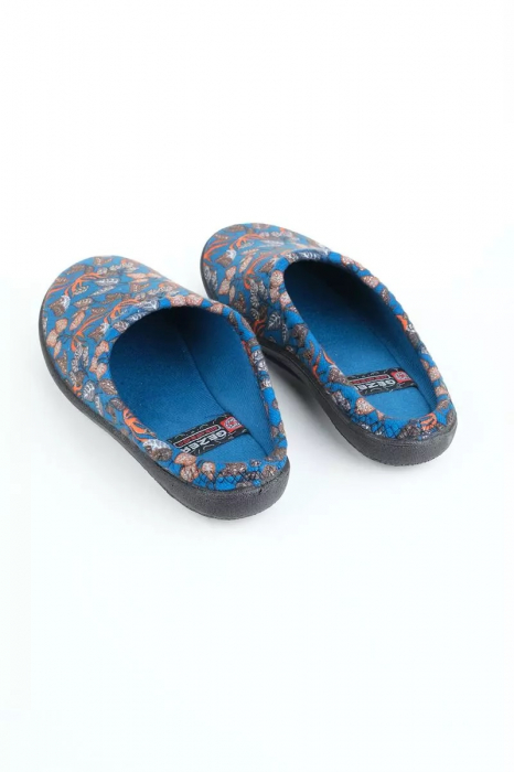 Papuci de casa pentru dama, albastru cu imprimeu floral, marime 37, 23 centimetri, comozi si caldurosi [3]