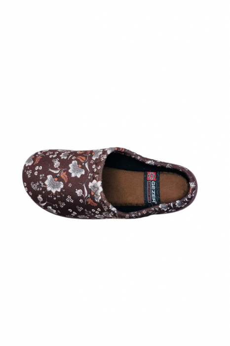 Papuci de casa pentru dama, maro cu flori, marime 41, 25.5 centimetri, comozi si caldurosi [3]
