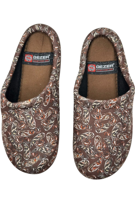 Papuci de casă damă maro cu imprimeu floral – model confortabil elegant [6]
