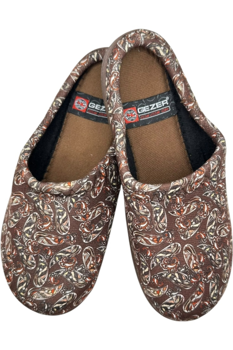 Papuci de casă damă maro cu imprimeu floral – model confortabil elegant [1]