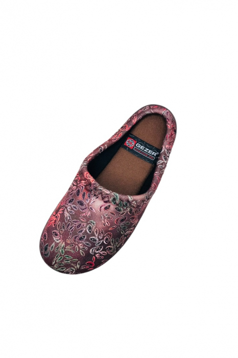 Papuci de casa pentru dama, maro cu imprimeu floral, marime 36, 22.5 centimetri, comozi si caldurosi [6]