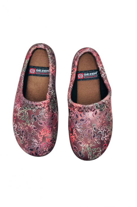 Papuci de casa pentru dama, maro cu imprimeu floral, marime 36, 22.5 centimetri, comozi si caldurosi [8]