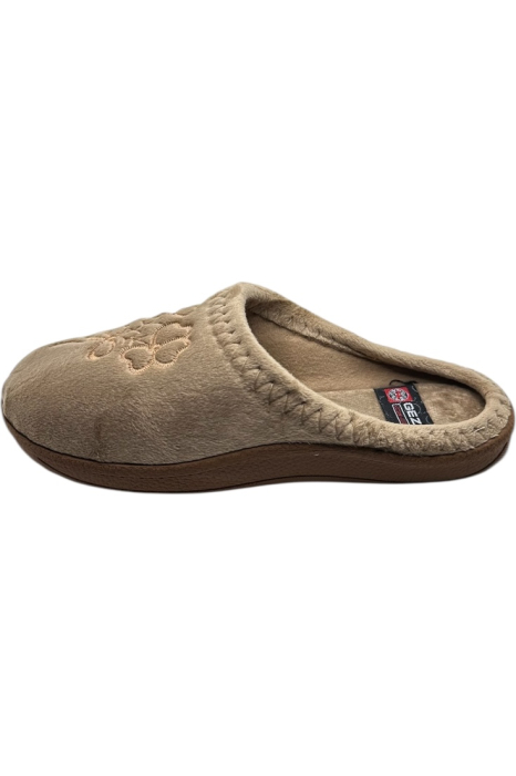 Papuci de casă damă maro cu model floral și funda brodat, talpă moale și interior călduros [2]