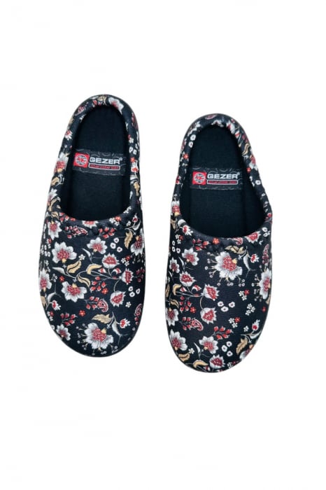 Papuci de casa pentru dama, negru cu flori, marime 36, 22.5 centimetri, comozi si caldurosi [5]