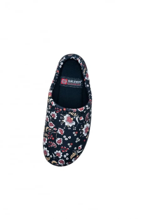 Papuci de casa pentru dama, negru cu flori, marime 36, 22.5 centimetri, comozi si caldurosi [6]