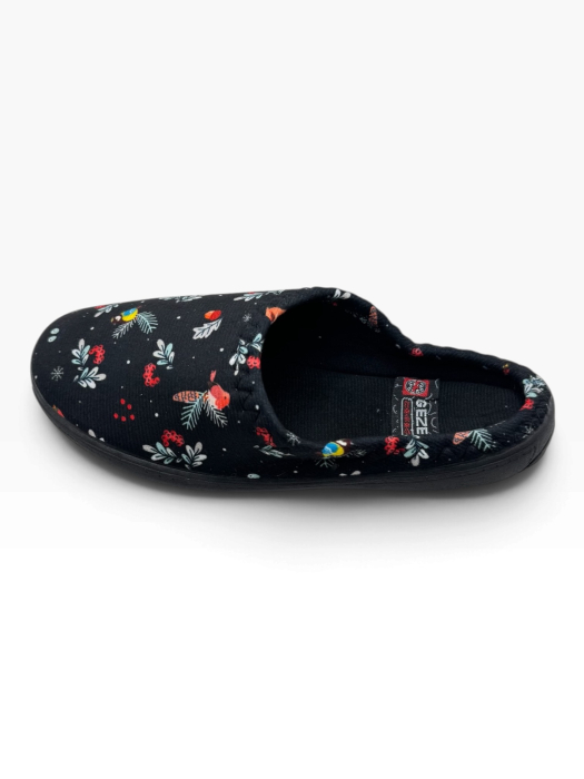 Papuci de casă damă negru cu imprimeu de toamna, comozi și călduroși, talpă moale [5]