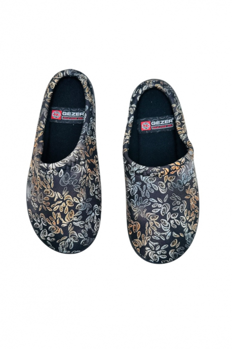 Papuci de casa pentru dama, negru cu imprimeu floral, marime 36, 22.5 centimetri, comozi si caldurosi [6]