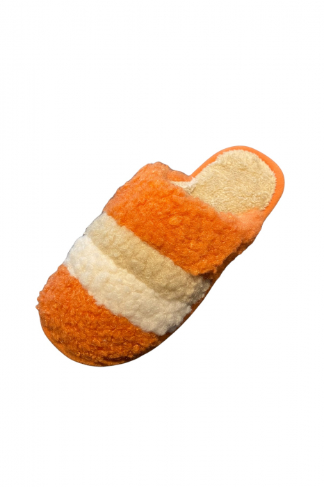 Papuci de casa pentru dama, portocaliu cu dungi colorate, marime 40-41, 27 centimetri [4]