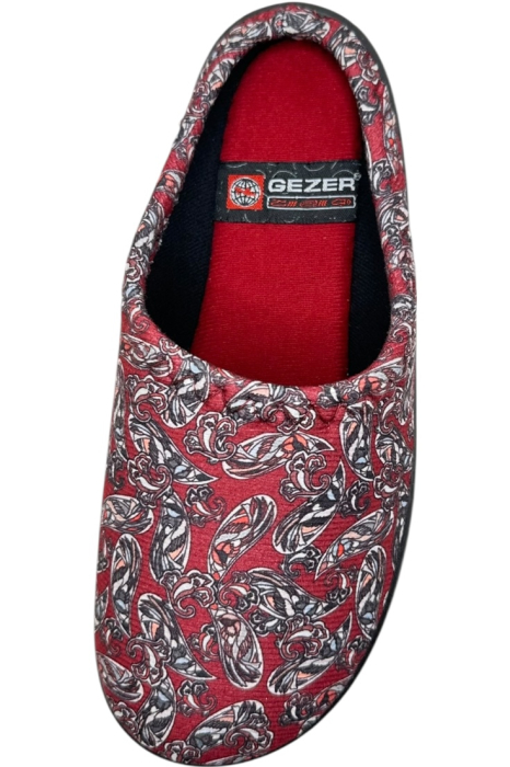 Papuci de casă damă roșii cu imprimeu floral – model confortabil elegant [5]