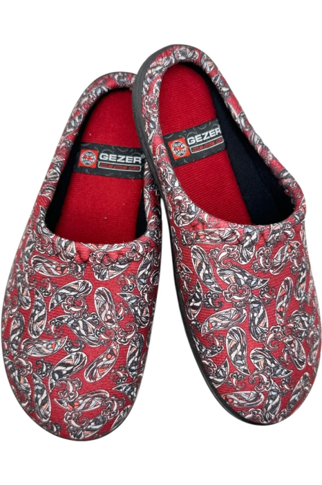 Papuci de casă damă roșii cu imprimeu floral – model confortabil elegant [1]