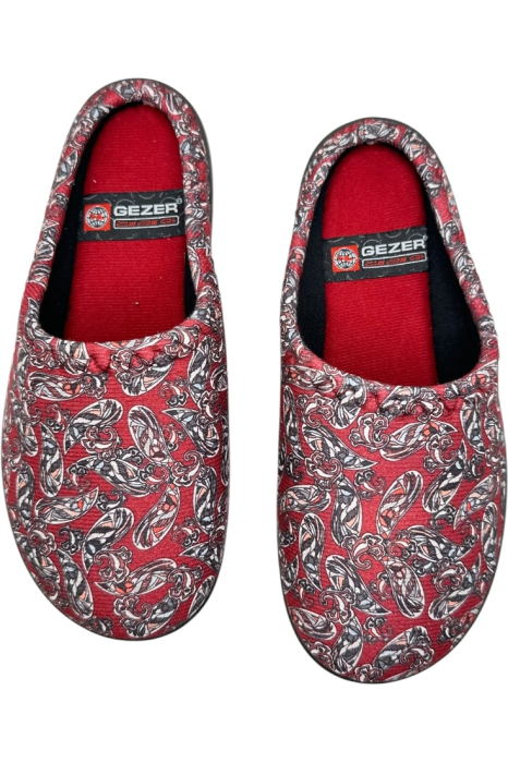 Papuci de casă damă roșii cu imprimeu floral – model confortabil elegant [6]