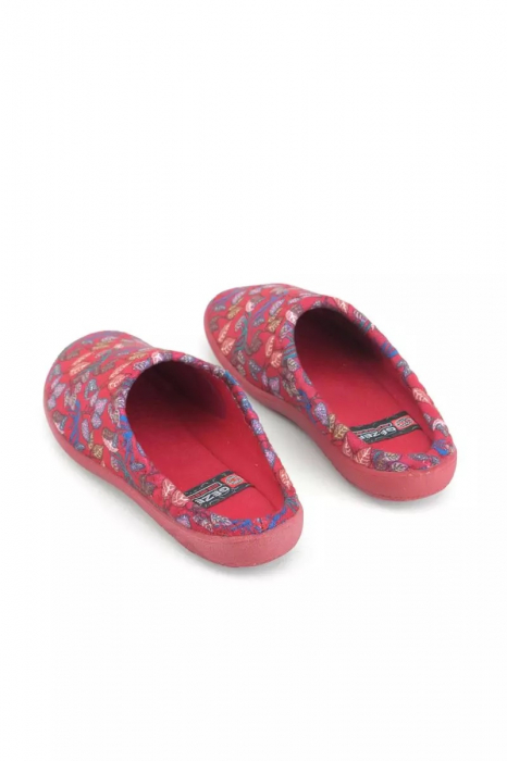 Papuci de casa pentru dama, roșu cu imprimeu floral, marime 41, 25.5 centimetri, comozi si caldurosi [4]