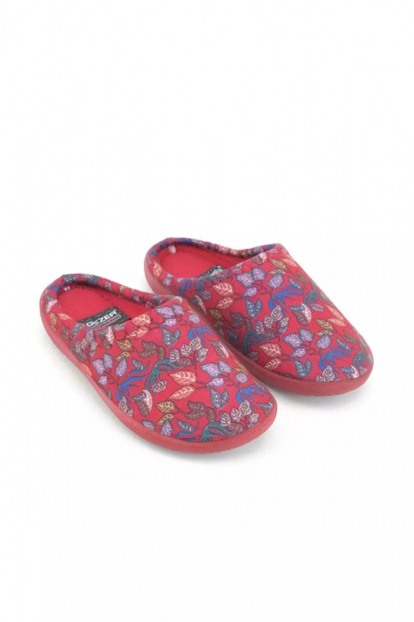 Papuci de casa pentru dama, roșu cu imprimeu floral, marime 41, 25.5 centimetri, comozi si caldurosi [2]