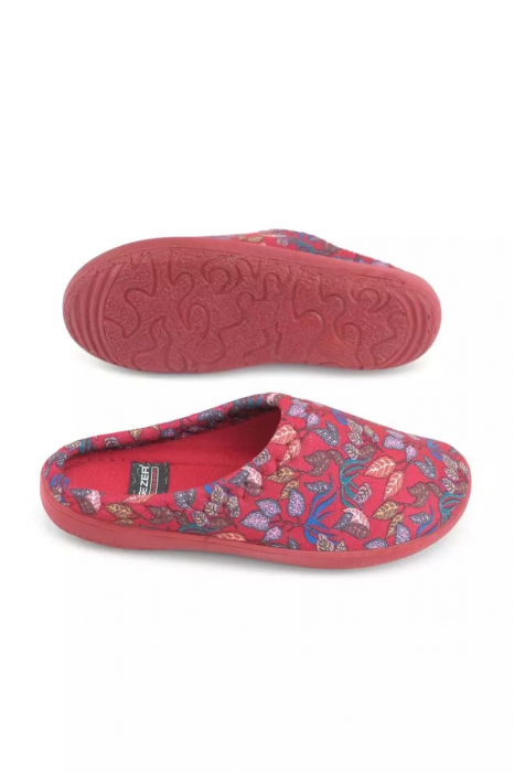 Papuci de casa pentru dama, roșu cu imprimeu floral, marime 41, 25.5 centimetri, comozi si caldurosi [3]