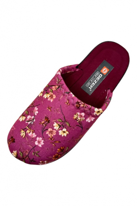 Papuci de casa pentru dama, roz cu imprimeu floral, marime 39, 24 centimetri, comozi si caldurosi [3]