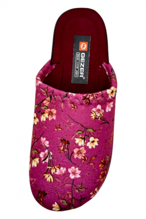 Papuci de casa pentru dama, roz cu imprimeu floral, marime 39, 24 centimetri, comozi si caldurosi [4]