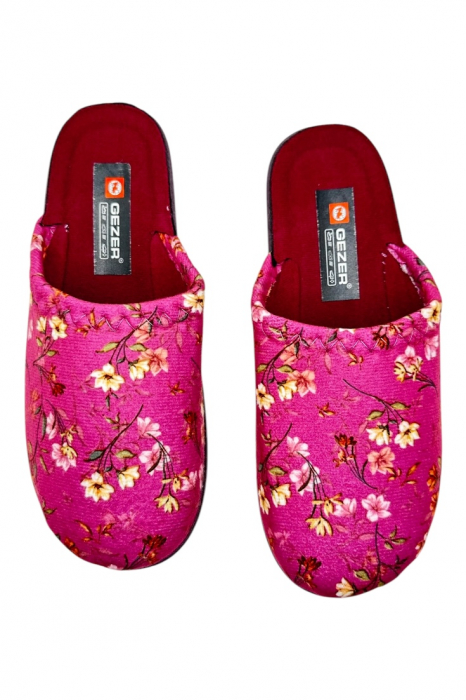 Papuci de casa pentru dama, roz cu imprimeu floral, marime 39, 24 centimetri, comozi si caldurosi [5]
