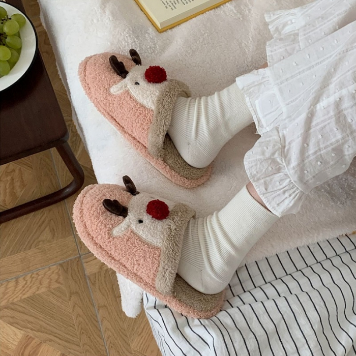 Papuci de casa pentru dama, roz cu imprimeu reni, marime 38-39, 26 centimetri [7]
