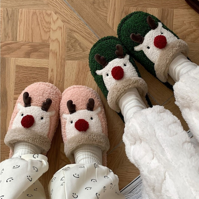 Papuci de casa pentru dama, roz cu imprimeu reni, marime 38-39, 26 centimetri [6]