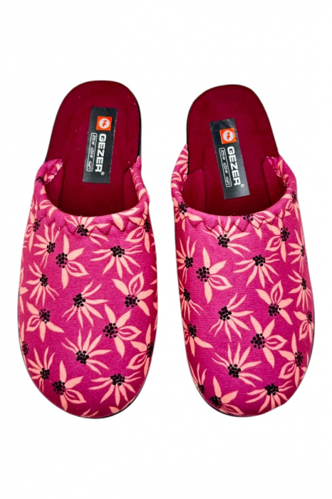 Papuci de casa pentru dama, roz rafuit cu imprimeu floral, marime 37, 23 centimetri, comozi si caldurosi [6]