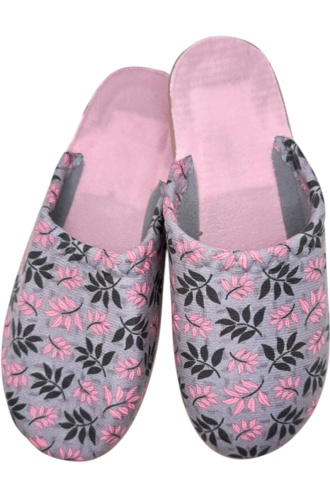 Papuci de casă damă Tecos® gri cu imprimeu floral – model elegant și confortabil [1]