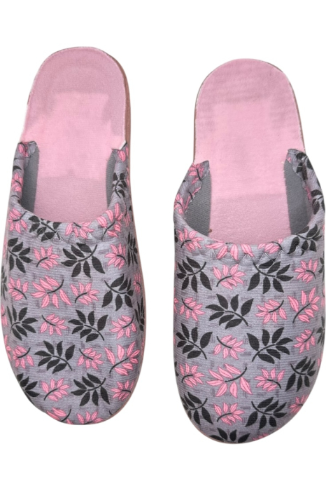 Papuci de casă damă Tecos® gri cu imprimeu floral – model elegant și confortabil [6]
