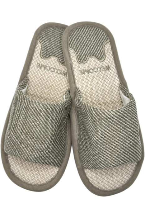 Papuci de casă damă Tecos gri imprimeu Welcome – confort și căldură [1]