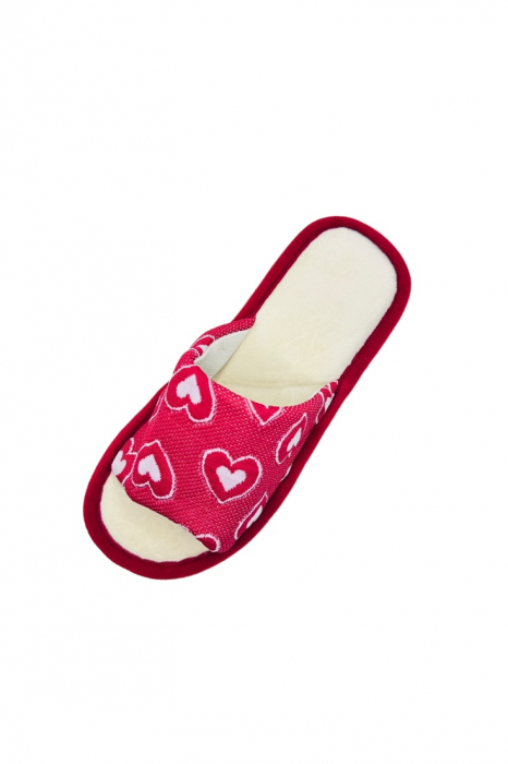 Papuci de casa pentru dama, Tecos®, rosu, marime 36-37, 25 centimetri, talpa foarte confortabila, imprimeu inimioare, greutate redusa [2]