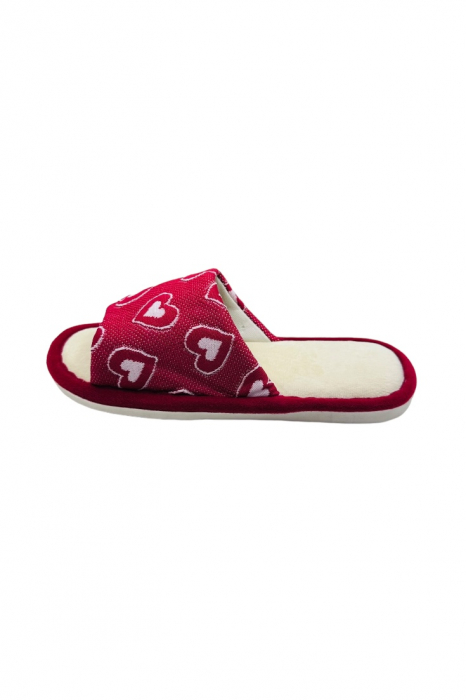 Papuci de casa pentru dama, Tecos®, rosu, marime 36-37, 25 centimetri, talpa foarte confortabila, imprimeu inimioare, greutate redusa [3]