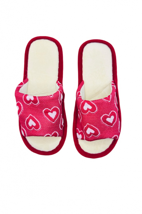 Papuci de casa pentru dama, Tecos®, rosu, marime 36-37, 25 centimetri, talpa foarte confortabila, imprimeu inimioare, greutate redusa [4]