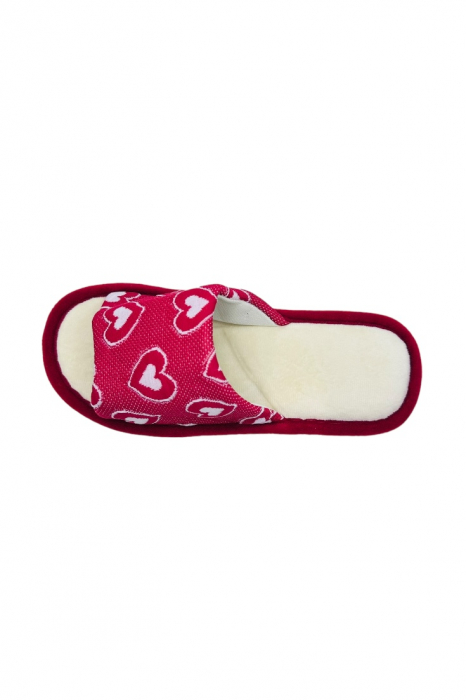 Papuci de casa pentru dama, Tecos®, rosu, marime 36-37, 25 centimetri, talpa foarte confortabila, imprimeu inimioare, greutate redusa [5]