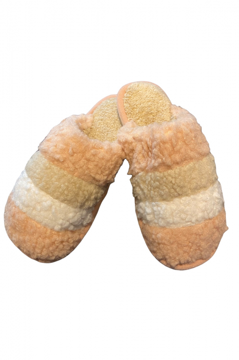 Papuci de casa pentru dama, portocaliu cu dungi colorate, marime 40-41, 27 centimetri [10]