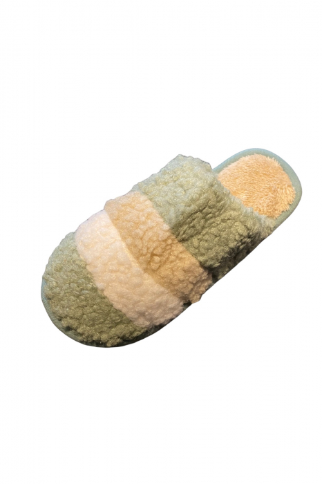 Papuci de casa pentru dama, verde cu dungi colorate, marime 38-39, 26 centimetri [4]