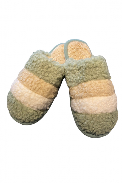 Papuci de casa pentru dama, verde cu dungi colorate, marime 38-39, 26 centimetri [1]