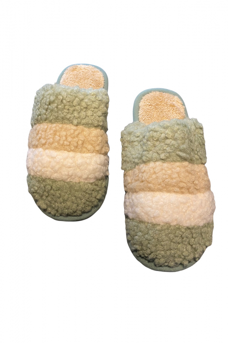 Papuci de casa pentru dama, verde cu dungi colorate, marime 38-39, 26 centimetri [2]