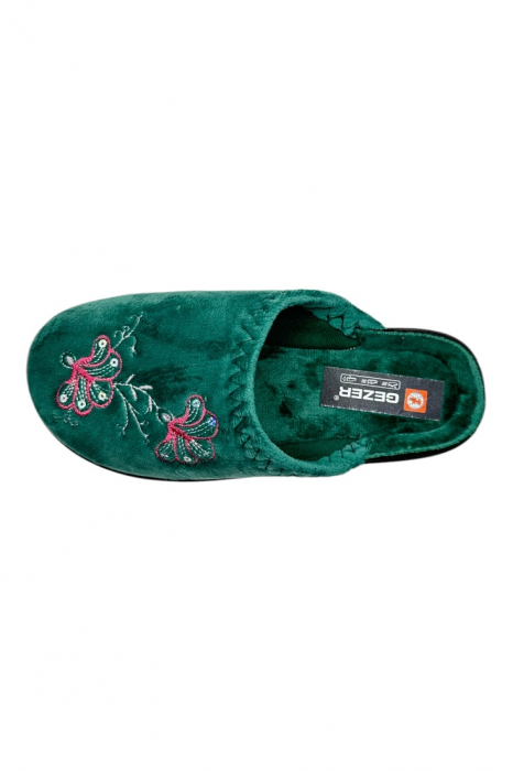 Papuci de casa pentru dama, verde cu imprimeu floral, marime 36, 22.5 centimetri, comozi si caldurosi [3]