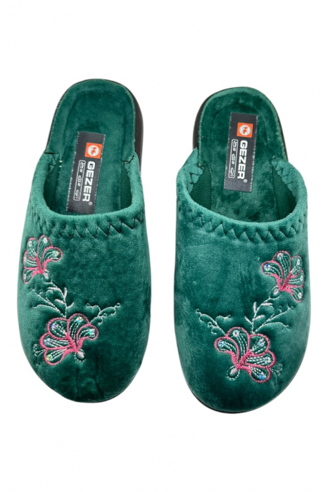 Papuci de casa pentru dama, verde cu imprimeu floral, marime 36, 22.5 centimetri, comozi si caldurosi [6]