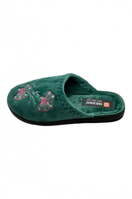 Papuci de casa pentru dama, verde cu imprimeu floral, marime 36, 22.5 centimetri, comozi si caldurosi [2]