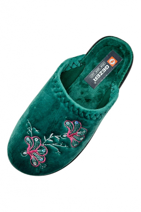 Papuci de casa pentru dama, verde cu imprimeu floral, marime 36, 22.5 centimetri, comozi si caldurosi [4]
