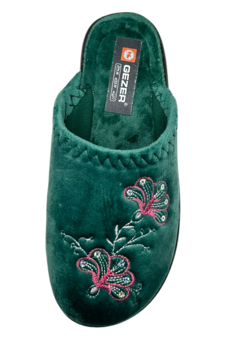 Papuci de casa pentru dama, verde cu imprimeu floral, marime 36, 22.5 centimetri, comozi si caldurosi [5]