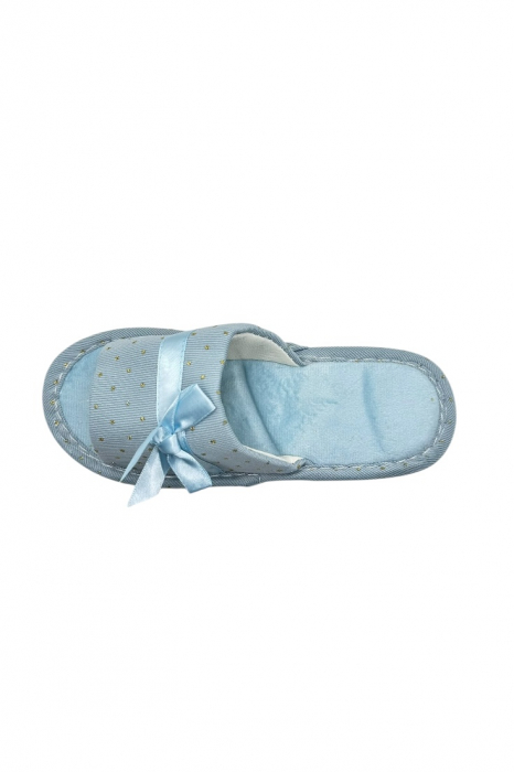 Papuci de casa pentru femei, Tecos®, albastru cu stelute aurii, confortabili, talpa respirabila, marime 40-41, 25 centimetri [4]