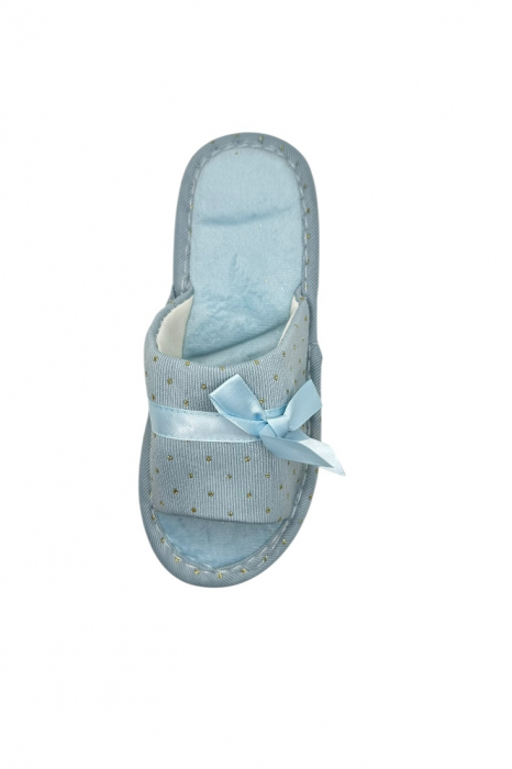 Papuci de casa pentru femei, Tecos®, albastru cu stelute aurii, confortabili, talpa respirabila, marime 40-41, 25 centimetri [5]