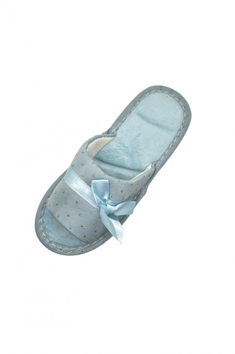 Papuci de casa pentru femei, Tecos®, albastru cu stelute aurii, confortabili, talpa respirabila, marime 40-41, 25 centimetri [3]
