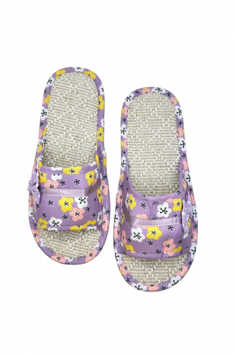 Papuci de casă pentru femei, Tecos®, mov cu model floral, confortabili, talpă respirabilă, marime 40-41, 25 centimetri [5]