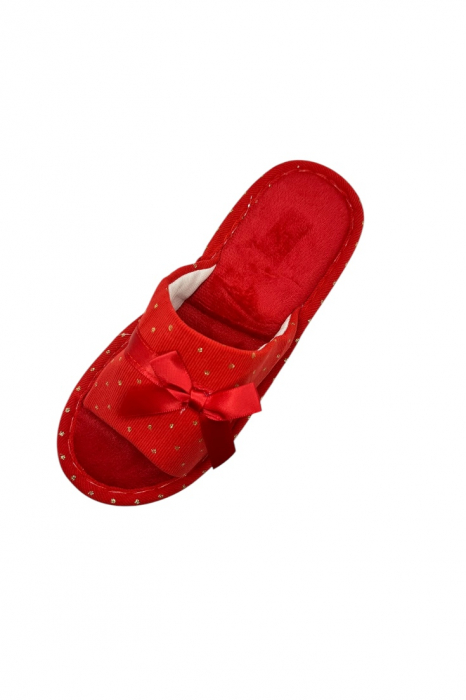 Papuci de casa pentru femei, Tecos®, roșu cu stelute aurii, confortabili, talpa respirabila, marime 36-37, 23 centimetri [3]