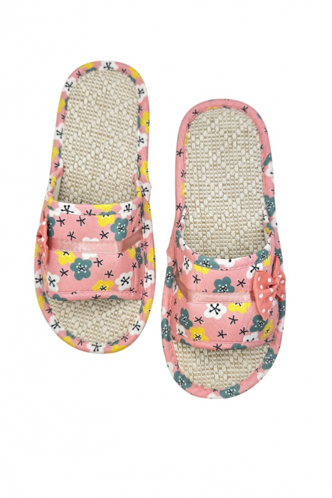 Papuci de casă pentru femei, Tecos®, roz cu model floral, confortabili, talpă respirabilă, marime 40-41, 25 centimetri [6]