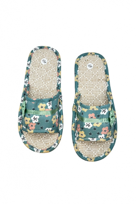 Papuci de casă pentru femei, Tecos®, verde cu model floral, confortabili, talpă respirabilă, marime 36-37, 23 centimetri [3]