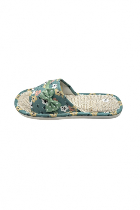 Papuci de casă pentru femei, Tecos®, verde cu model floral, confortabili, talpă respirabilă, marime 36-37, 23 centimetri [2]